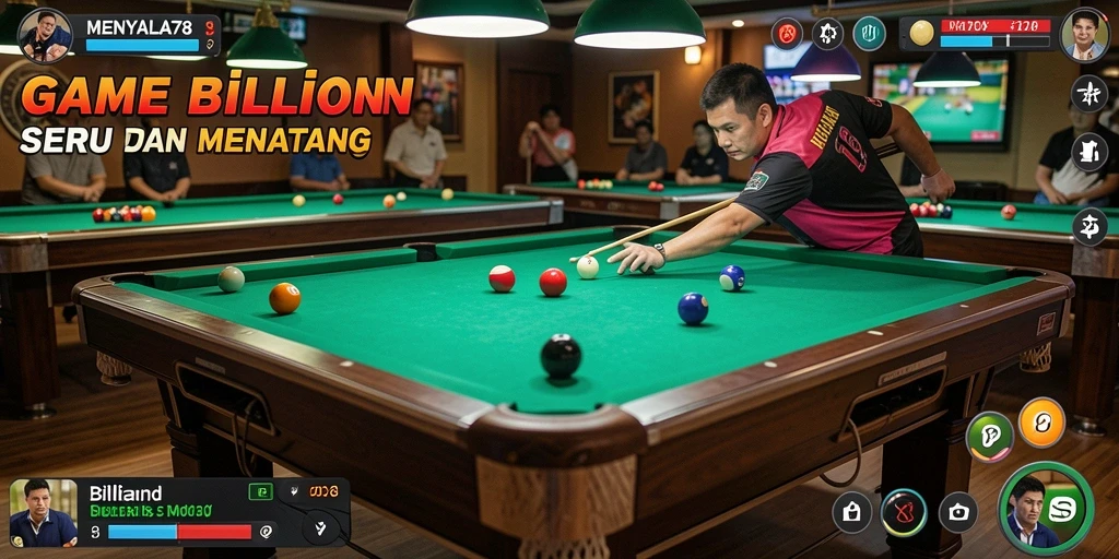Antarmuka menarik dari permainan billiard MENYALA78.