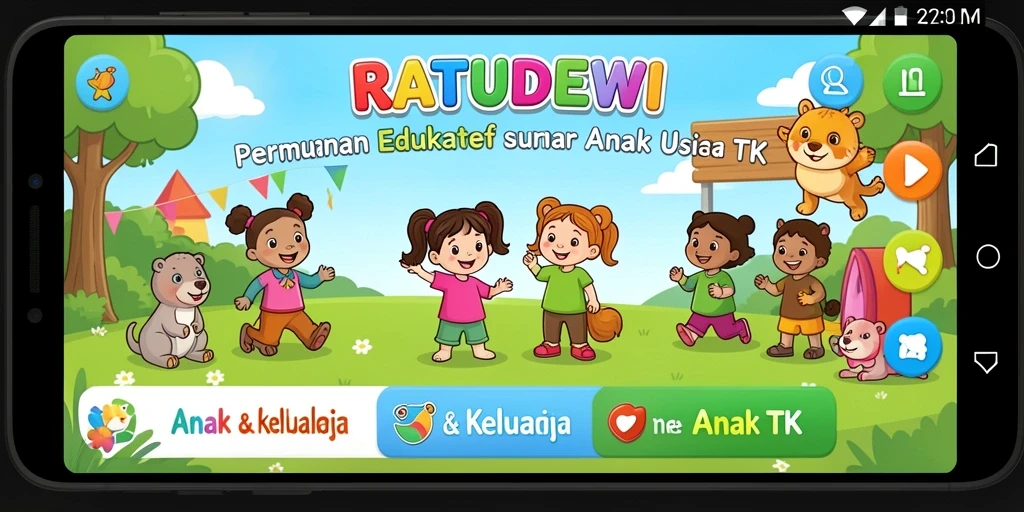 Antarmuka permainan yang ceria dan interaktif dalam RATUDEWI.