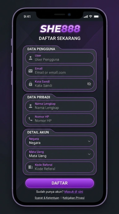 Daftar Akun Baru di she888 dengan Mudah